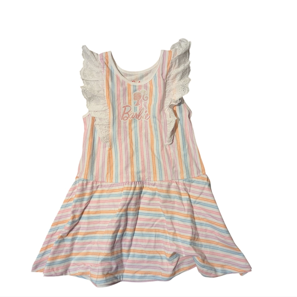 Barbie Pastel Striped Kids Dress with Lace